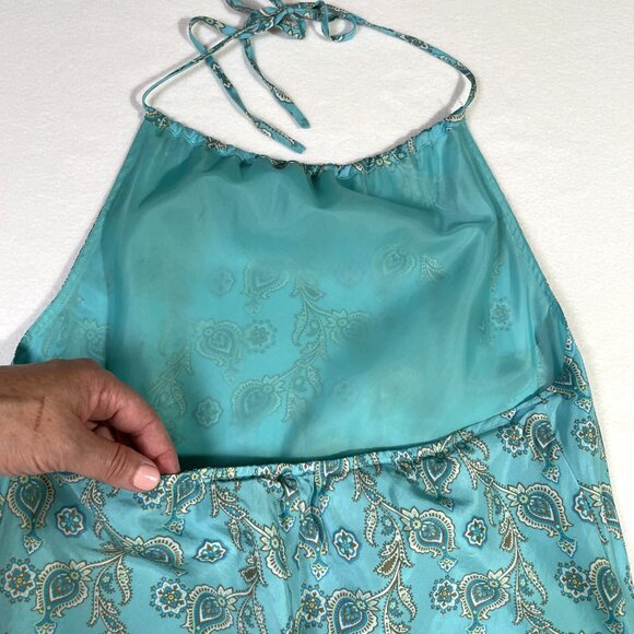 Gap Silk Halter Slip Mini Dress Vintage Y2k Size 8 Aqua Blue Green Paisley - Picture 5 of 15